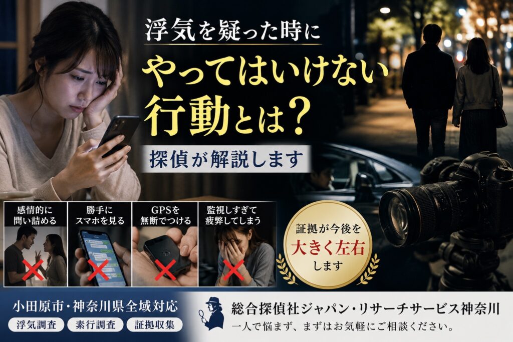 浮気を疑った時にやってはいけない行動を総合探偵社ジャパン・リサーチサービス神奈川の探偵が解説