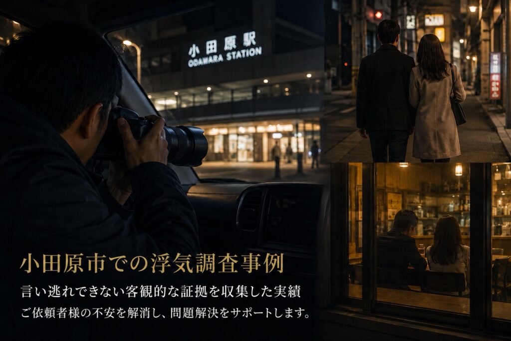 小田原市での浮気調査事例｜探偵による行動調査で不倫の証拠を収集した事例