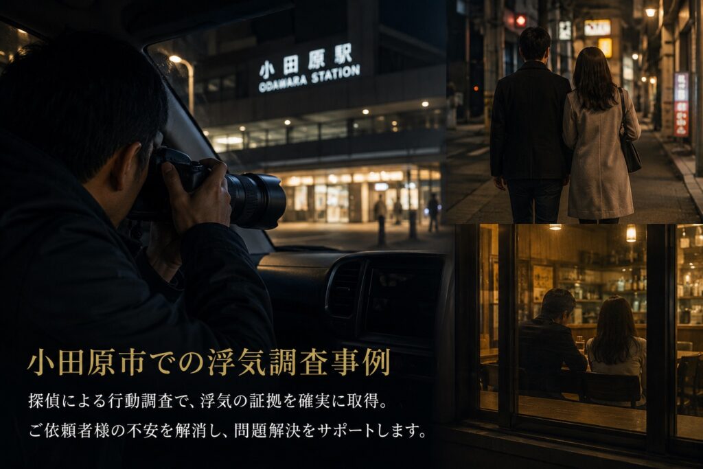 小田原市での浮気調査事例｜探偵による行動調査で不倫の証拠を収集した事例
